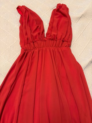 Vestido largo rojo color teja