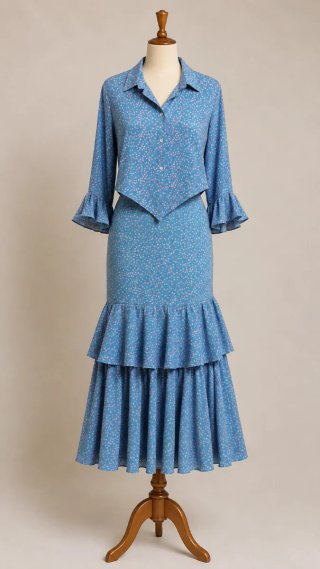 Vestido Flamenca Azul con Flores Rosas