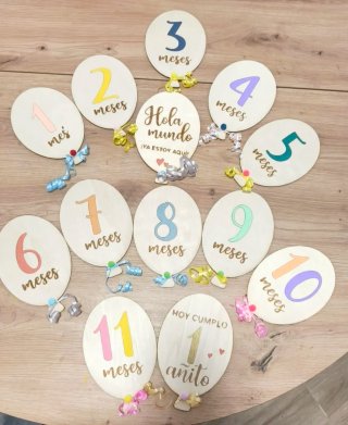 Set 12 Discos Meses Bebé Madera