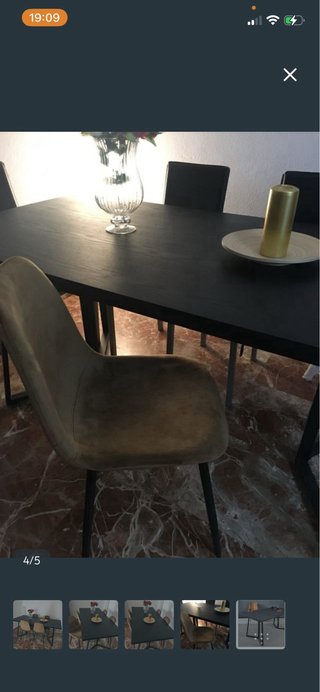 Mesa comedor negra y 4 sillas terciopelo
