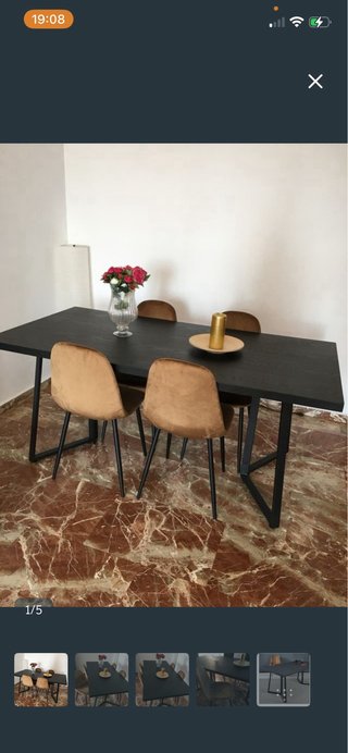 Mesa comedor negra y 4 sillas terciopelo