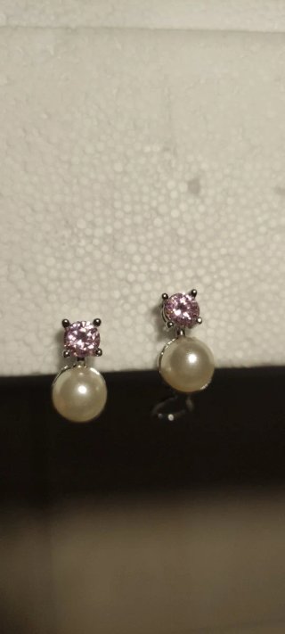 Pendientes de perla y circonita rosa