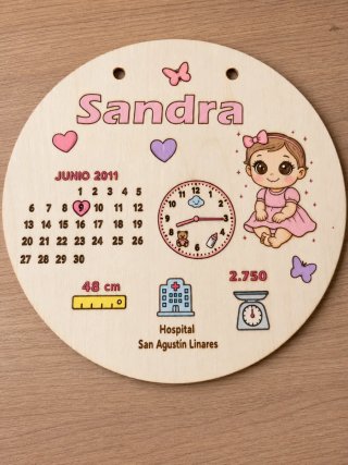 Placa madera personalizada bebé Sandra