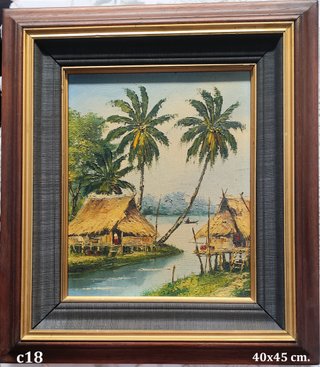Óleo Lienzo Paisaje Tropical Vintage