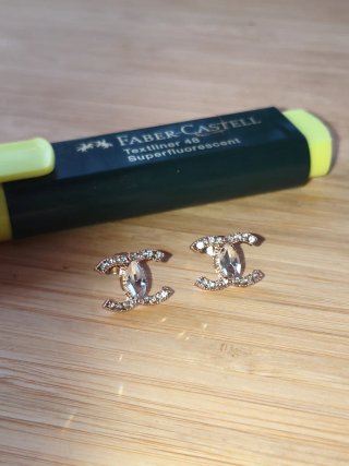 Pendientes Chanel Dorados con Cristales