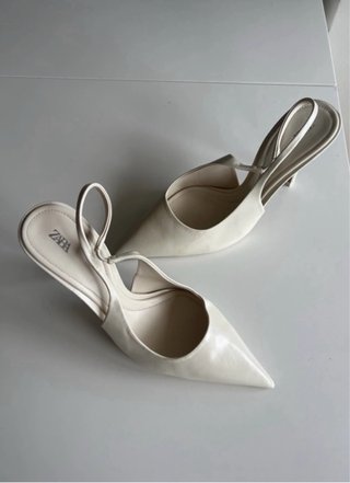Zapatos Zara Slingback Talla 40 Blanco Roto