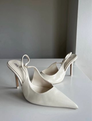 Zapatos Zara Slingback Talla 40 Blanco Roto