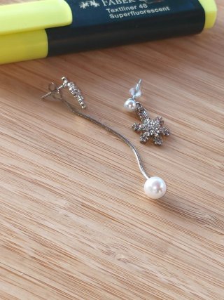 Pendientes copo de nieve con perla