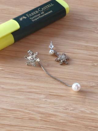 Pendientes copo de nieve con perla