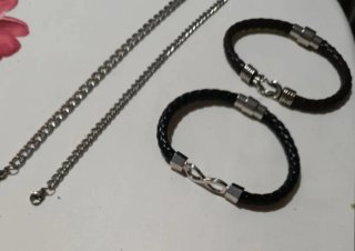 Lote 4 Pulseras Hombre Cuero y Acero