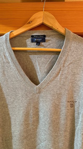 Jersey GANT cuello pico algodón gris 5XL