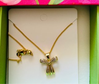 Cadena Oro Laminado 14k Dije Moño Diamantes
