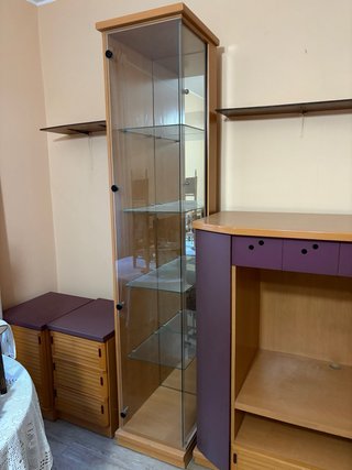 Vitrina expositora de cristal y madera