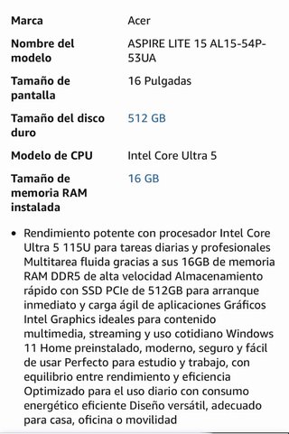 Acer Aspire Lite 15 Intel Core Ultra 5