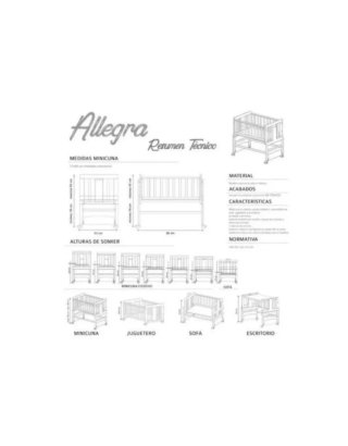 Minicuna Allegra+colchón+protector+sábanas blanca