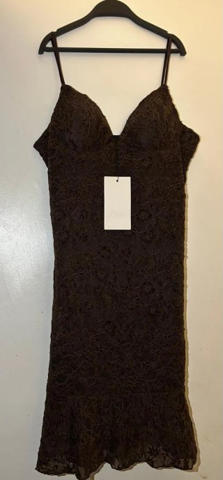 Vestido Encaje Zara Marrón Nuevo