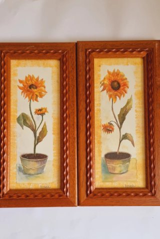 Tríptico cuadros girasoles marco madera