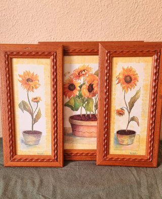 Tríptico cuadros girasoles marco madera