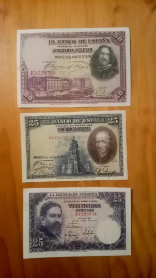 Billetes antiguos: 5000, 2000 1000, 500, 200 y 100