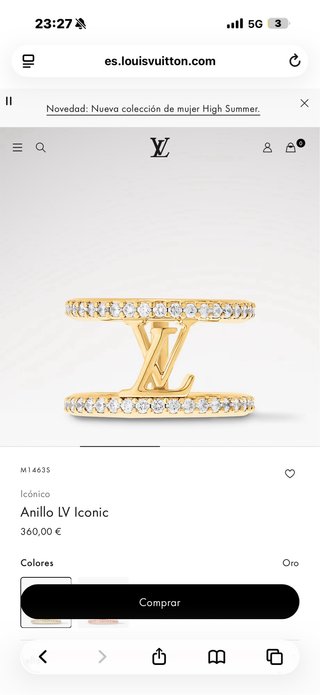 Anillo Louis Vuitton Dorado Doble Aro
