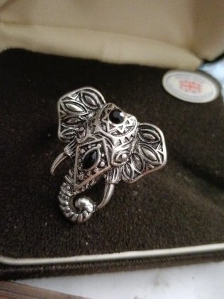 Anillo Plata Elefante Negro Stratton