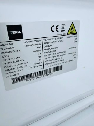 NEVERA NOFROST TEKA NFL345CWH SEMINUEVA