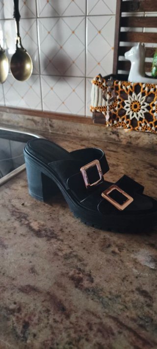 Sandalias tacón negras hebilla talla 39
