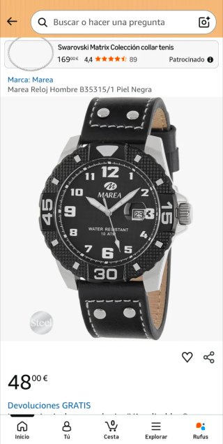 Reloj Marea Negro Correa Cuero Resistente Agua