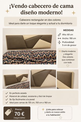 Cabecero Cama Diseño Moderno Beige/Marrón