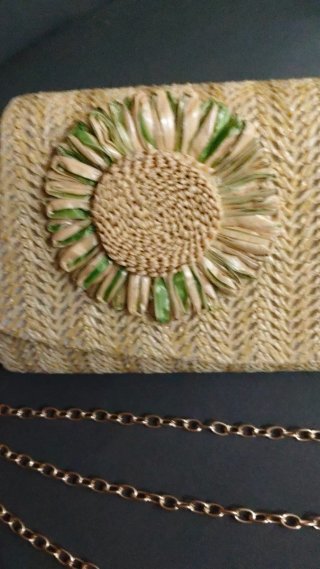Bolso Clutch Paja Caqui con Flor
