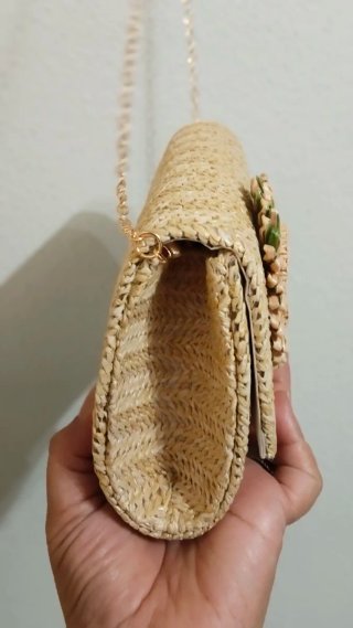Bolso Clutch Paja Caqui con Flor