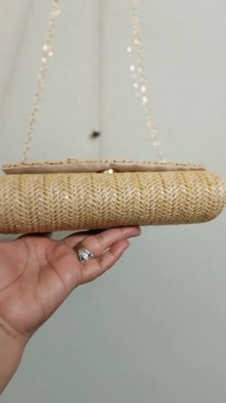 Bolso Clutch Paja Caqui con Flor