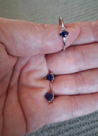Conjunto anillo y pendientes Zafiro certificado