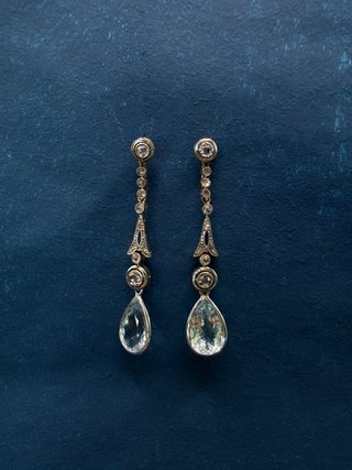 Pendientes antiguos diamantes y aguamarinas