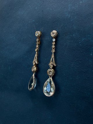 Pendientes antiguos diamantes y aguamarinas