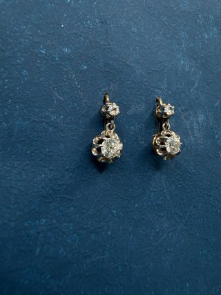 Pendientes diamantes antiguos oro 18k franceses