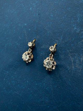 Pendientes diamantes antiguos oro 18k franceses