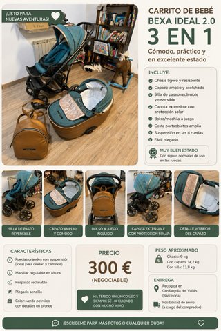 Carrito Bexa Ideal 3 en 1 + Bolso