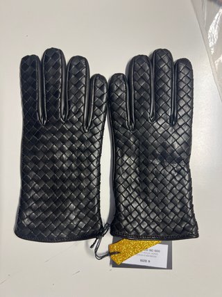 Guanti in pelle intrecciata neri foderati cashmere