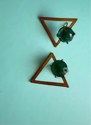 Pendientes Triángulo con Piedra Verde
