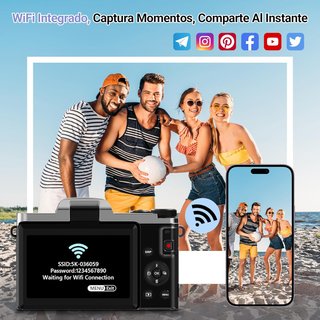 SIN ABRIR Cámara con WiFi 4K 64MP Pantalla 180°