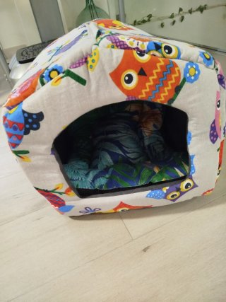 Cama para gatos con estampado de búhos
