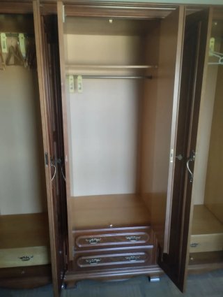 Armario de madera maciza con puertas de cristal