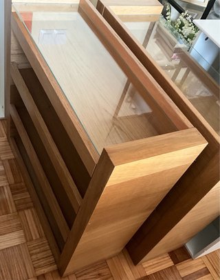 Mesitas auxiliares madera y cristal