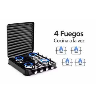 Hornillo portátil 4 fuegos con grill
