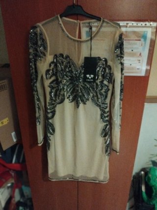 Vestido Frime Talla L Pedrería Beige/Plata