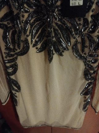 Vestido Frime Talla L Pedrería Beige/Plata