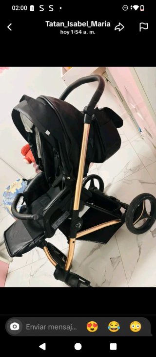 Carrito de bebé negro y dorado