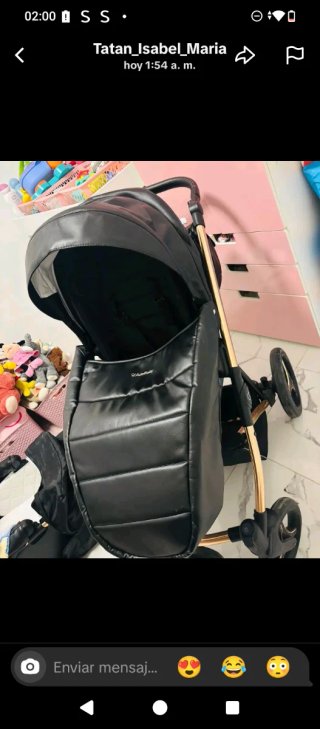 Carrito de bebé negro y dorado