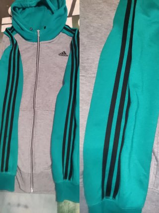 Sudadera XL Adidas Gris y Turquesa